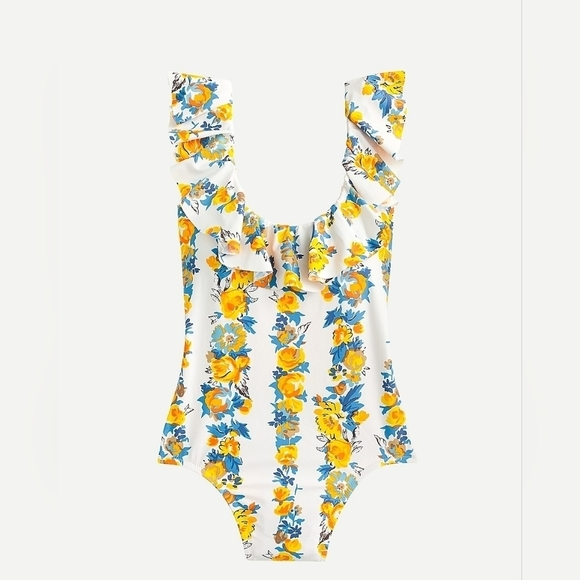 J.Crew Ruffle scoop-back one-piece in blossom stripe - Picture 2 of 8